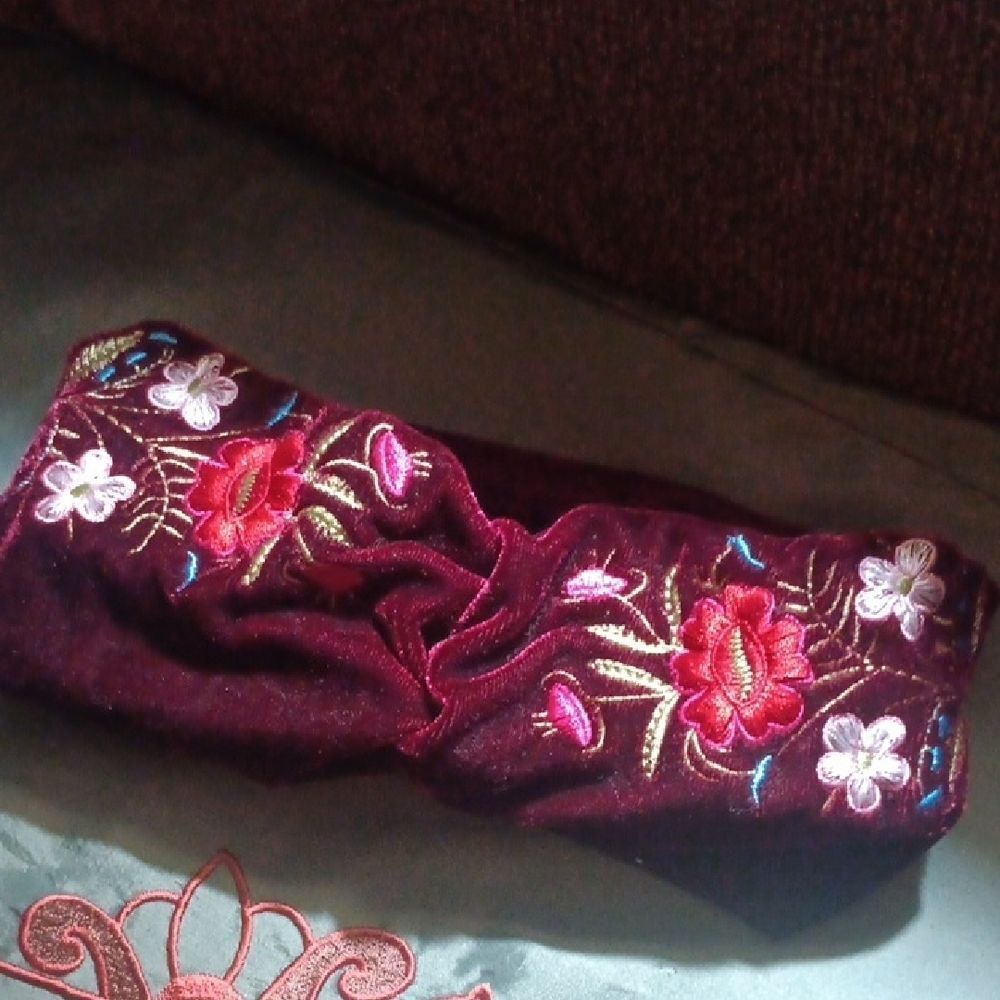 Her Curious Nature Velvet Headband Hair Wrap Embroidered